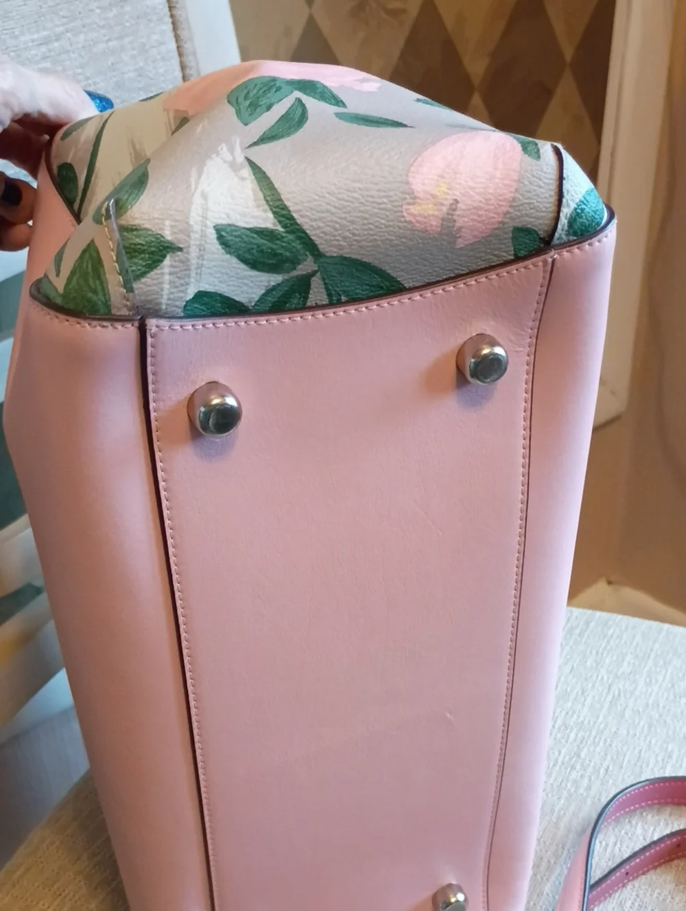 Coach Margo Pink Rose Print Carryall leather Satchel
